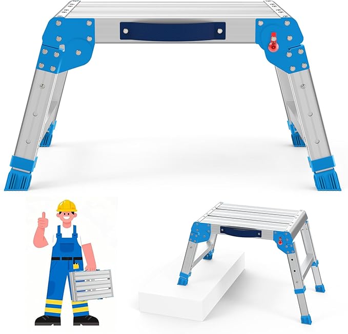 Work Platform 600 Lbs, Foldind Step Stool with One-Touch Automatic Fold, 3 Height Adjustment Step Platform, Perfect for RV Cleaning, Home Painting and Reaching High Places, Standard