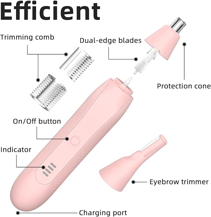 Nose Hair Trimmers for Men,Rechargeable Eyebrow Trimmer 2 in 1 Painless Multifunctional Ear and Nose Hair Trimmer with Dual Edge Blades Portable Design E4