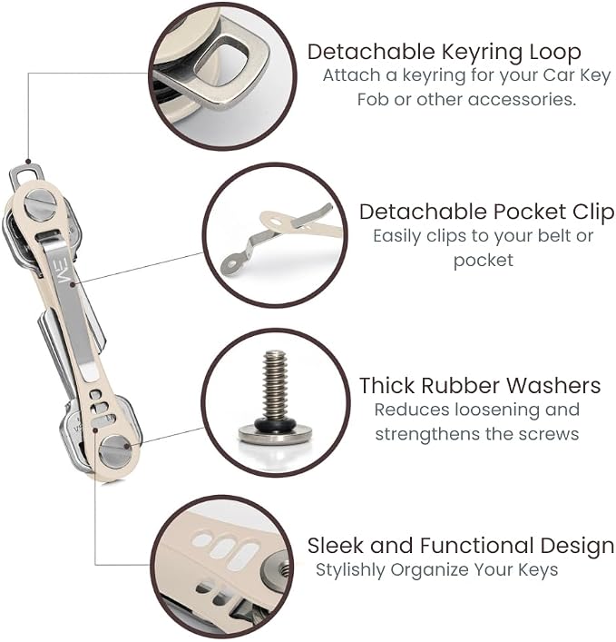 EM Compact Key Holder, Pocket Key Organizer, 14 Keys Key Bar | Fits 4.6 mm or larger keyholes only. Small hole keys like mailbox keys may not fit. Anti jingle, removable clip