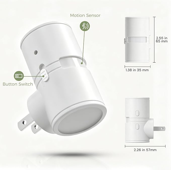 L LOHAS LED Motion Sensor Night Light, Motion Sensor Light Indoor, Rotating | Motion Activated Night Lights Plug into Wall,Amber-3000K-5000K,10-50-100%LM, Mini,Hallway Bathroom Travel[White Shade,4 Pack]