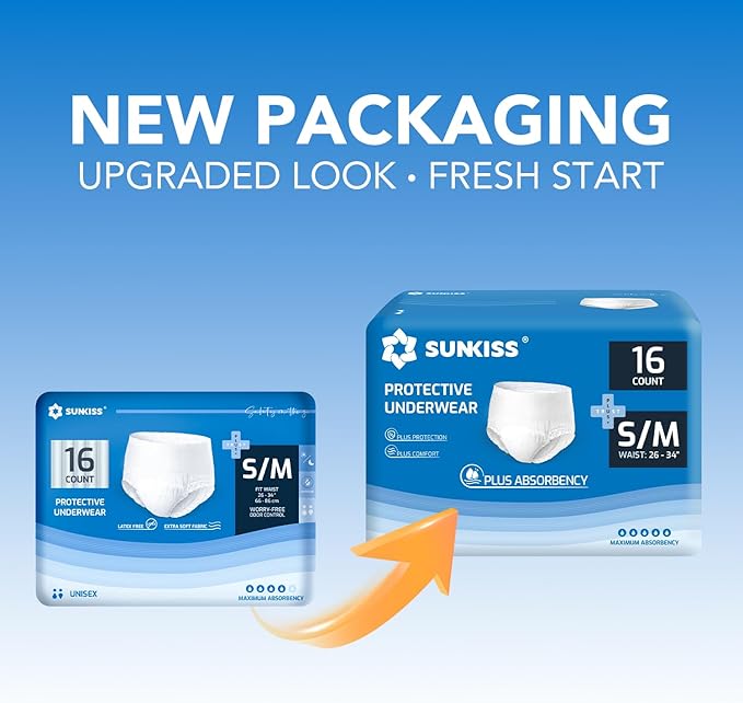 SUNKISS TrustPlus Unisex Incontinence Disposable Underwear, Heavy Absorbency, Barrier Leak Protection, Odor Control, 16 Count, Small/Medium