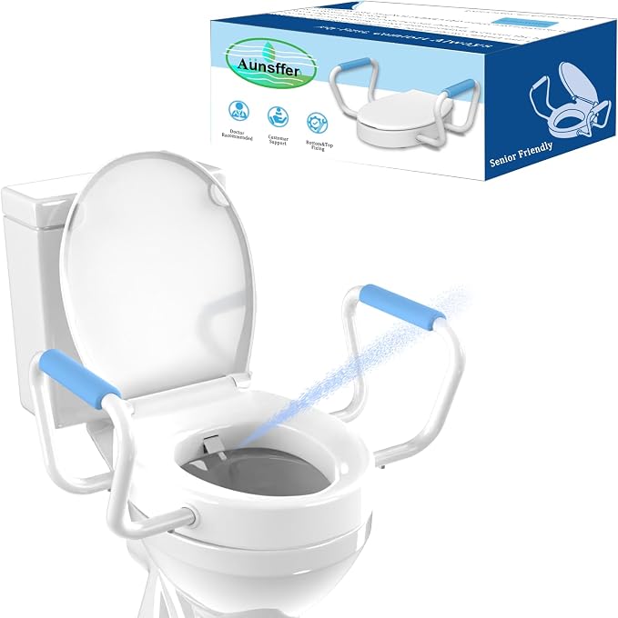Bidet Toilet Seat Riser with Handle Round, Height 2.91inch | 3 Wash Mode Cold Water, Soft Close, Quick-Release, Urine Guard, Rubber Anti Slip Pad Adjustable, Top/Bottom Fixing, 16.5 inch