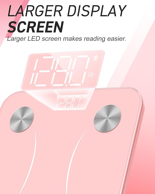 INSMART Body Fat Scale, Smart Scale for Body Weight 0.1lb High Accuracy, Digital Bathroom Weight Scale for BMI, Body Fat, Muscle 17 Body Composition Analyzer Sync with App, LED Display, 400lb, Pink