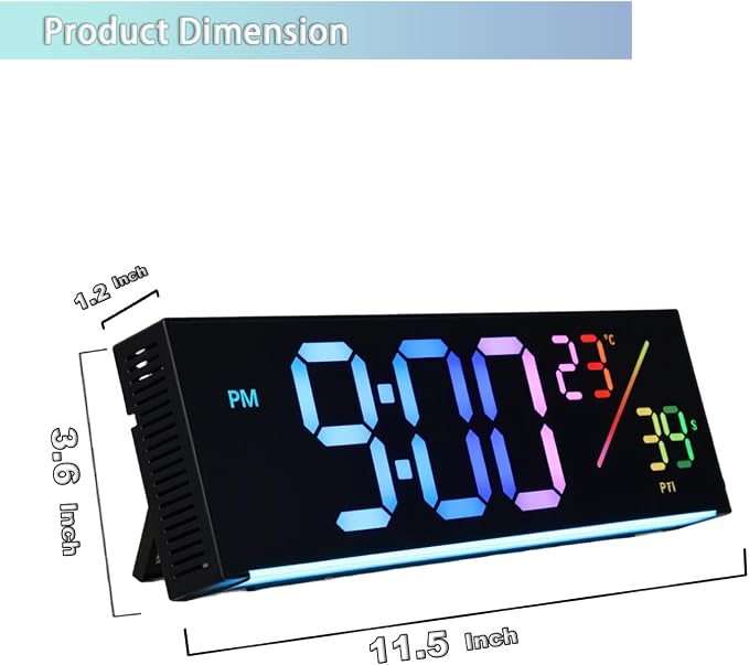 11-Inch LED Digital Wall Clock with RGB Flowing Light, Seconds,Date,Time,Temperature｜Large Clear Display, Countdown Timer,Dual Alarms,Remote Control｜Silent Modern Clock for Bedroom, Living Room,Office