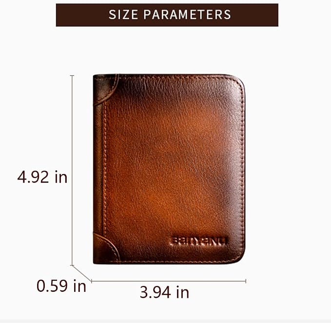 SENYIDUCAN BanYaNu RFID Trifold Wallet for Men - Mens Genuine Leather Wallets - 11 Credit Card Holders - Mens Tri Fold Wallet with 2 Money Cash Slots - Gift For Man
