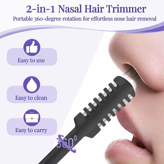 2026 Upgraded 2-in-1 Nasal Hair Cutter, 360° Rotating Double-Sided Blade, Washable Portable Grooming Tool for Men & Women, Travel Essential, (3Pack-Multicolor)
