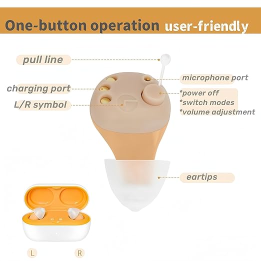 OTC Hearing Aids for Adults,CIC Digital 16-channel Hearing Aids for Seniors Nearly Invisible Rechargeable Hearing aids Mini with US Chip Noise Reduction Memory Function Affordable Backup Solution