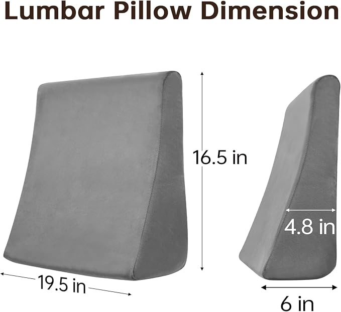 Vekkia Lumbar Support Pillow for Recliner, Ergonomic Back Support for Couch – Improve Posture, Relieve Back Pain for Long Sitting & Elderly, for Armchair & Sofa, Removable Cover, Gray
