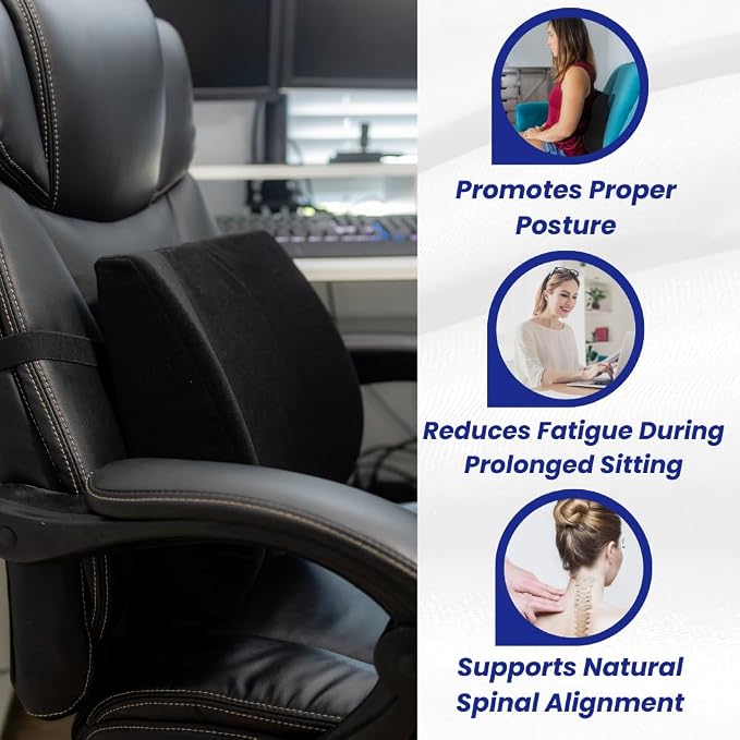 Orthopedic Back Cushion - Chiropractor-Designed Lumbar Support Pillow for Office Chair, Car, Home - High Resilience Foam, Ergonomic Design - Relieves Back Pain, Improves Posture - Gray