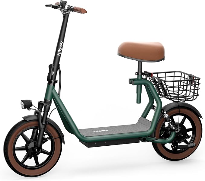 Hiboy Q2 Adult Electric Scooter with Seat & Phone Holder – 500W Motor, 22mi Range, 14" Wheels, Dual Suspension, Neon Lights, Foldable for Commute & Campus