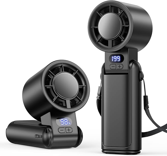 Portable Handheld Turbo Fan, 1-199 Speed Adjustable, Dark Black | 4 IN 1 Pocket Design with LED Display, High-Power Motor, Rechargeable Battery, Mini Fans for Indoor/Outdoor/Travel/Work