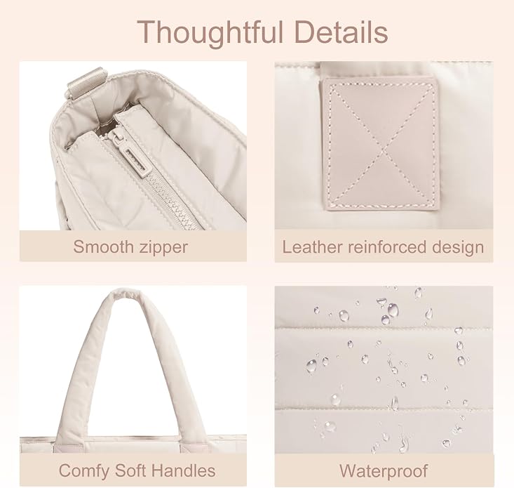 Puffer Tote Bag for Women Quilted Nurse Bag Lightweight Work Bag for Teacher Travel Handbag with Multiple Pockets