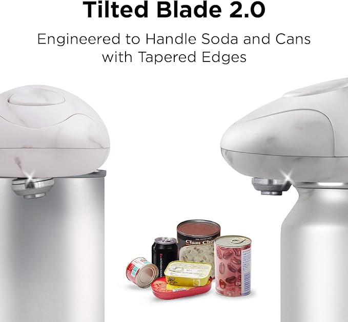 Kitchen Mama Auto 2.0 Electric Can Opener: Blade Opens Almost Any Can Pop or Soda Can - Automatic, Hands Free, Safe, Smooth Edge, Lid Remover, Battery Operated, Cordless, YES YOU CAN (Marble White)