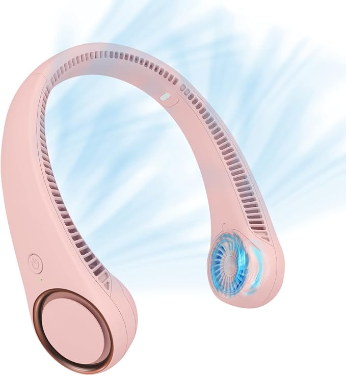 CIVPOWER Neck Fan: Portable Personal Neck Cooling Rechargeable Bladeless Fan - Hands Free 3 Speed 4000 mAh Battery USB Operated Wearable Headphone Design - Gift for Men Women Outdoor (Pink)