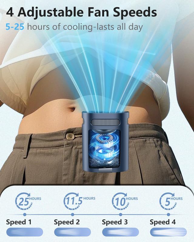 Belt Fan Clip on Waist Portable Cooling Fan-Individual Personal Noiseless Cooler Under Clothes Tshirt Hip Pants Back,Summer Hot Flashes Wear around Your Neck for Adult Outside Walking Working Pink