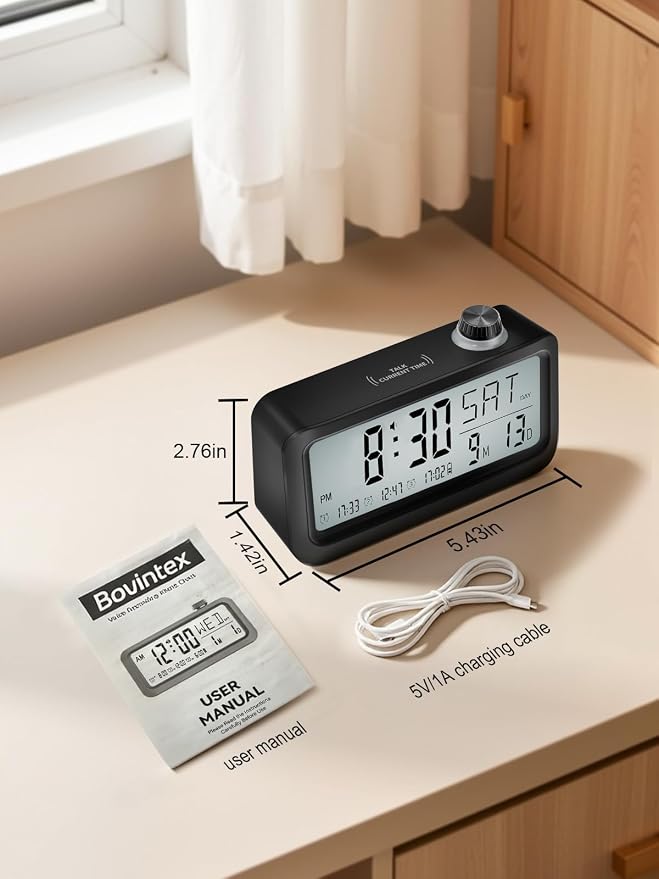 Medication Pill Reminder, Rechargeable Talking Alarm Clock with 3 Custom Voice Recording Alarms, Touch-to-Talk, a Digital Alarm Clocks Gift for Mom/Dad/Seniors/Elderly(Black)
