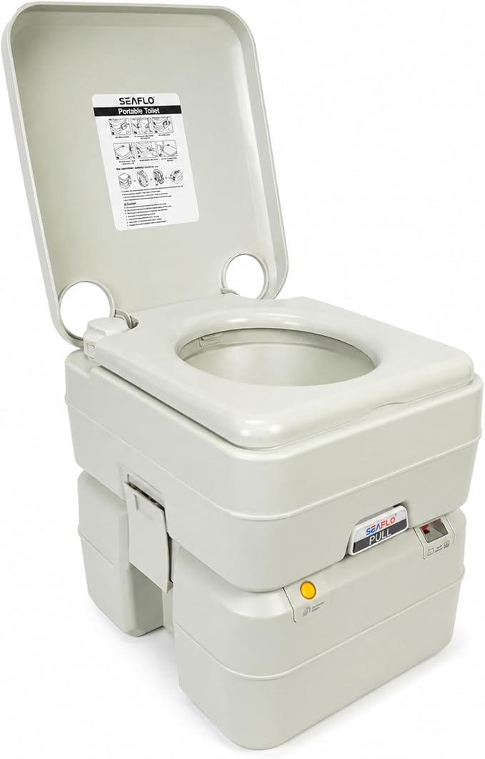 SEAFLO Premium Camping Portable Toilet - 5.8 Gallon Waste 3.43 Gall Fresh Tank (100 Flushes), 440 lbs Max Weight, Level Indicator, Sealed Waste Tank for RV, Boat, Elderly, Off-Grid, 4-Year Warranty