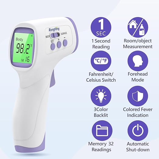 No-Touch Forehead Thermometer for Adults,Kids & Babies,1-Second Fast Reading Digital Thermometer with Fever Alarm,3-Color Backlit & 32 Memories,Non-Contact Baby Thermometer for Body,FDA Cleared