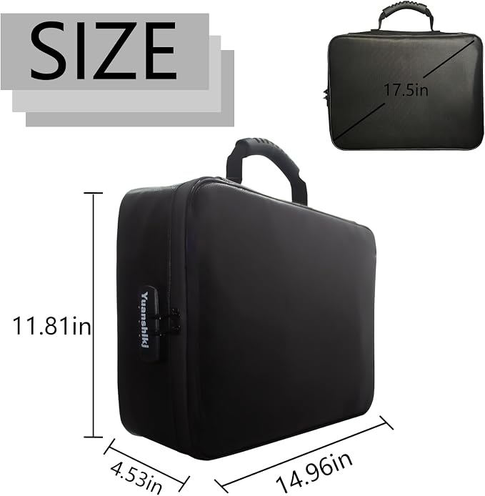 Yuanshikj Portable Fireproof Waterproof Document Organizer with Lock,Black | 3 digit Code,15.1"x11.2"x4.3",Heat Insulated Fire＆Water-Resistant Box 13 Layers File, Home Travel Safe Storage for Important