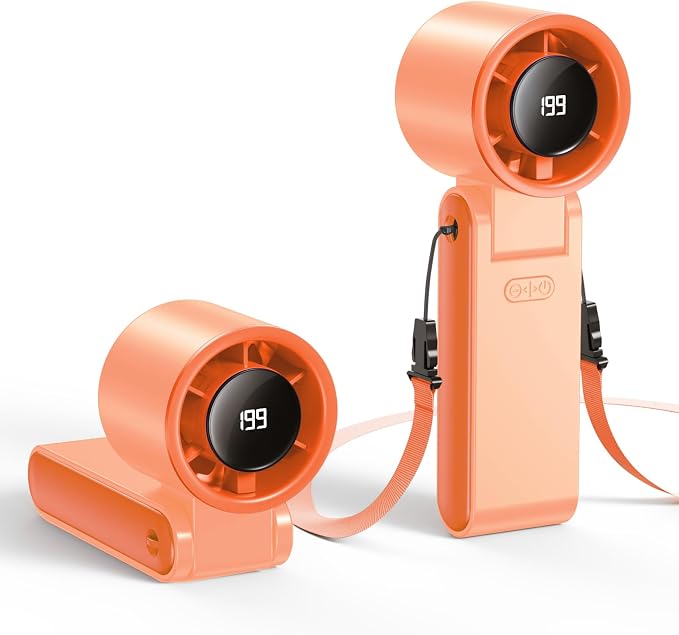 Portable Handheld Turbo Fan, 199 Gear Speed, 24 Hs Cooling Time, 5500mAh Rechargeable Mini Personal Hand Fan, Foldable Design, Travel Essentials, Beach Vacation, Gifts for Women, Men,Orange
