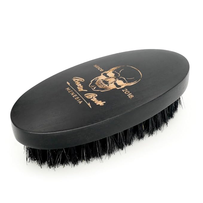 Black Soft Boar Bristle Beard Brush for Men | Soft & Smoothing Boar Bristles, Skull Print, Small Pocket Travel Size