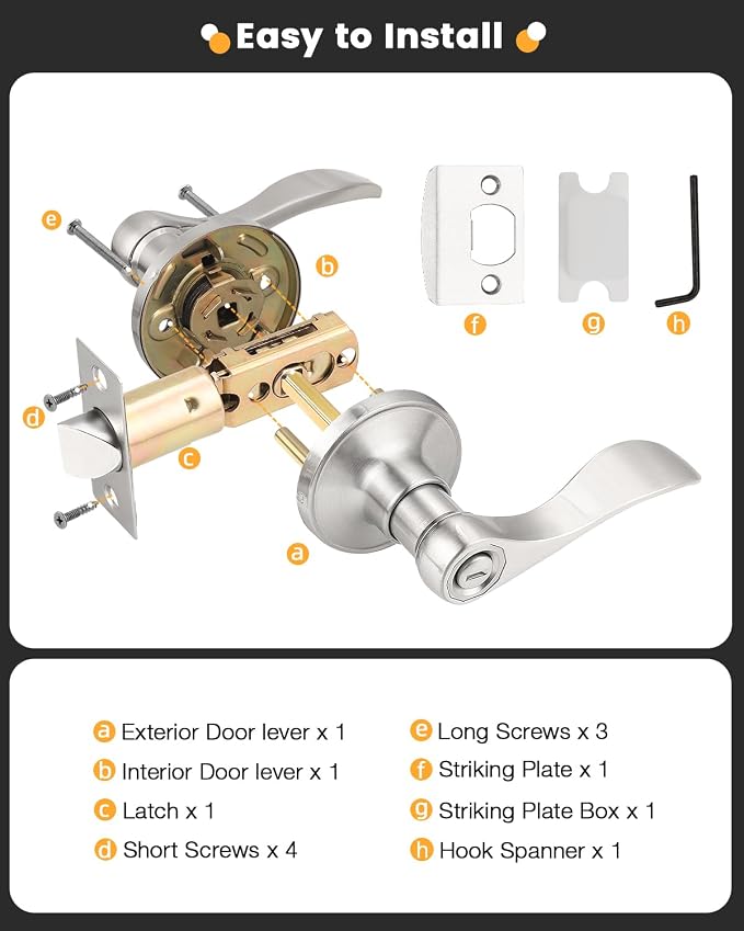 Gobrico 4 Pack Satin Nickel Privacy Door Handles, Interior Keyless Bed Bath Door Levers, Left or Right Handed Drop Door Knobs with Thumb-Turn Button