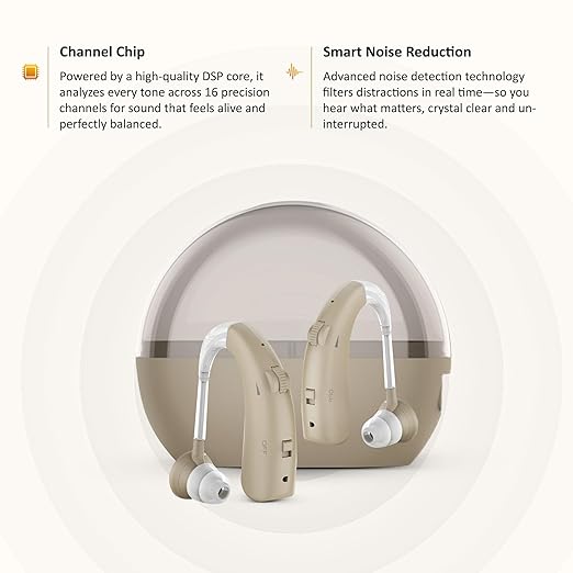 hearing aids for severe hearing loss with Noise cancelling - Rechargeable Hearing Aid for women & men - Hearing Amplifier for seniors with charging case - Over the ear hearing aids for seniors