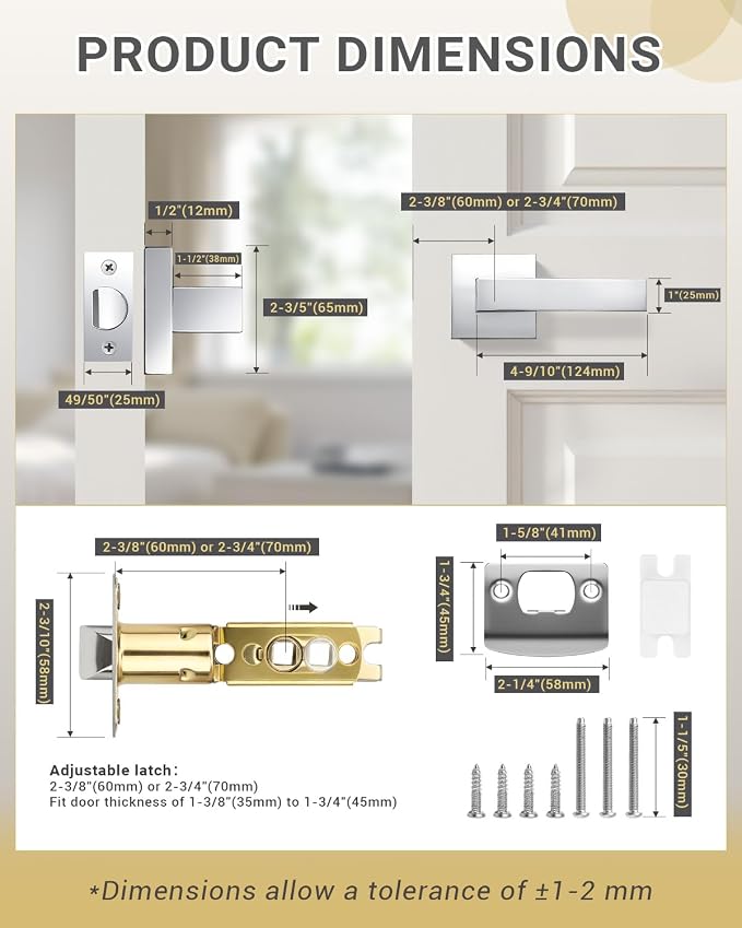 KNOBWELL 6 Pack Door Handles Interior Passage Door Knob for Closet Hallway Polished Chrome Door Leverset Modern Doorknob