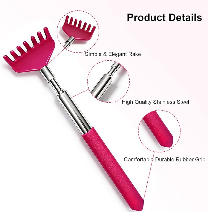 2 Pack Back scratchers Set,Stainless Steel Back Scratcher Extendable | Rubber Handles Stainless Heads,for Back,Neck,Shoulders,Beautiful Present Packaging Gifts for Thanksgiving,Christmas (Pink)