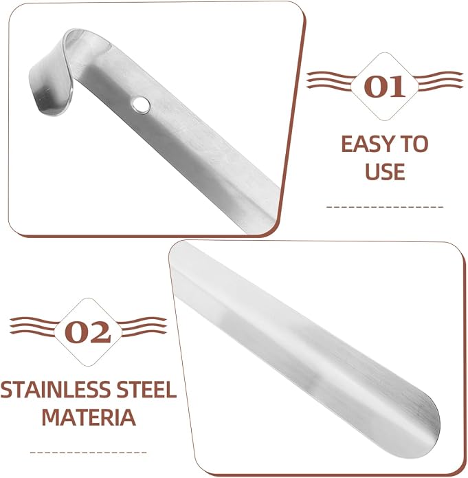 Beavorty Long Handled Shoe Horn for Seniors 11.81 Inch Stainless Steel Shoe Wearing Aid Lightweight Ergonomic Handle for Boots Sneakers Everyday Use