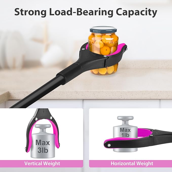 32" Foldable Grabber Reacher Pickup Tool for Seniors, Pink | 360° Rotating Jaw, Magnetic Tip, Long Hand Grip Pickup Tool, Silicone Non-Slip Claws, Indoor & Outdoor