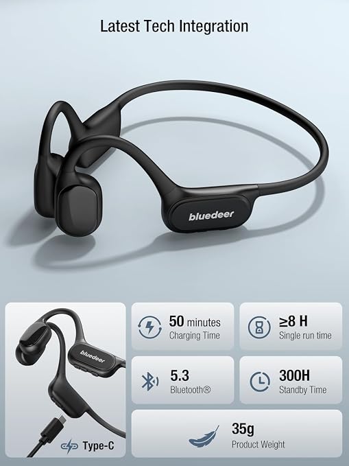 BD-F2H Bone Conduction hearing amplifier for Seniors, 5-Level Memory Volume, IPX5 Waterproof - personal hearing amplifier with the latest Bluetooth (BT) 5.3 technology open ear headphones