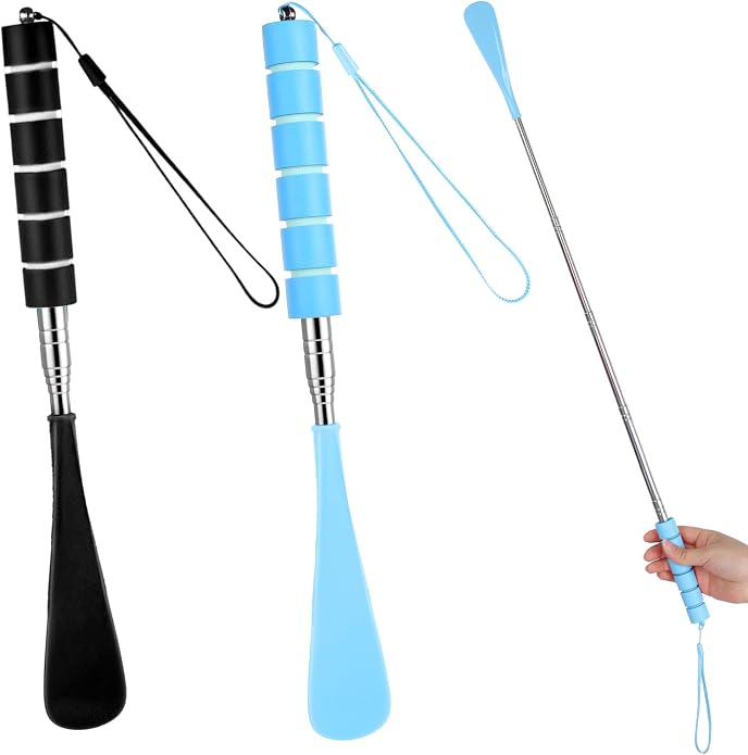 Ymapinc 2 Pack Shoe Horn Long Handle, Metal Telescopic Foldable Shoehorn | Retractable Extended Boot Horn for Cowboy Boots, Travel Shoe Helper for Seniors/Pregnant Women