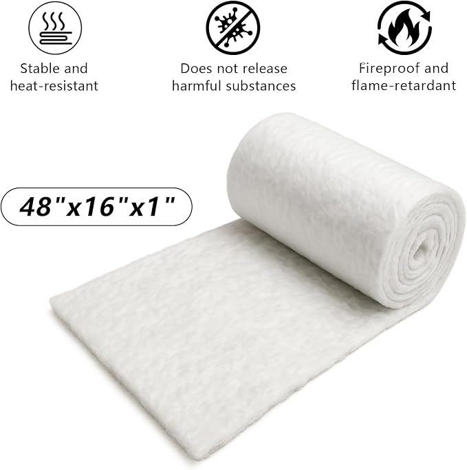 eieioo Ceramic Fiber Insulation, 2300F Ceramic Fiber Blanket, 48"x16"x1" Thick Fireproof Insulation Blanket for Wood Stove Baffle, Fireplace, Forges, Pizza Ovens, Chimney, Boiler(48"x16"x1")