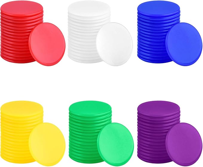 Coopay 900 Pieces Counters Counting Chips Plastic Markers Mixed Colors for Bingo Chips Game Tokens, Contain White, Blue, Green, Yellow, Red, Purple Colors