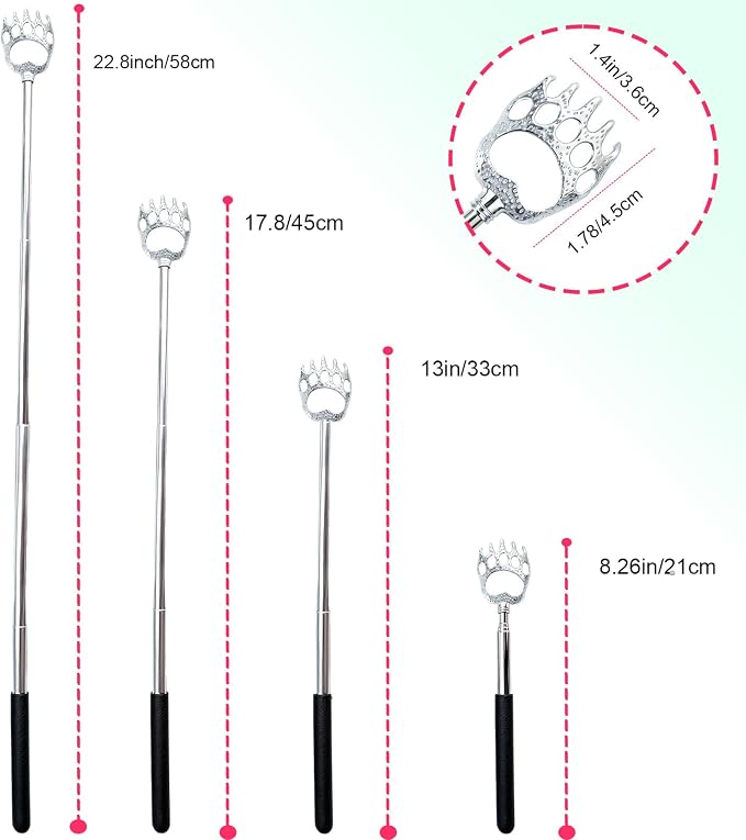 6 Pcs Back Scratcher Extendable,Metal Bear Claws Back Scratchers | Backscratche for Men, Women,Adults,Christmas Stocking Stuffers (Black)