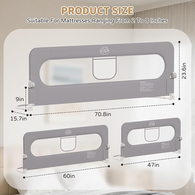 Bed Rail for Toddlers,47in Foldable Bed Rail for Baby, Baby Bed Rail Guard with Reinforced Carbon Steel Frame&Connectors for Twin Full Queen King Bed