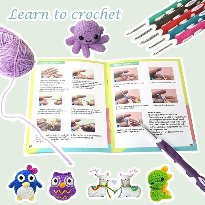 Yarniss Crochet Kits with Case, Beginner Crochet Set Includes 1050 Yards Crochet Yarn & 12 Size Ergonomic Crochet Hooks,Mint