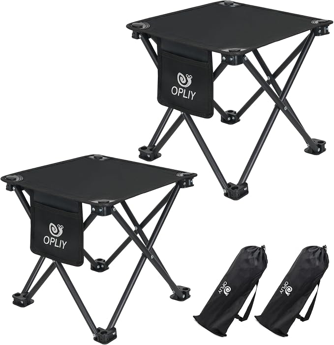 Camping Stool 2 Pack,13 Inch Portable Folding Stool for Outdoor Gardening and Beach Hiking Fishing,Foot Stool with Carry Bag (Black)