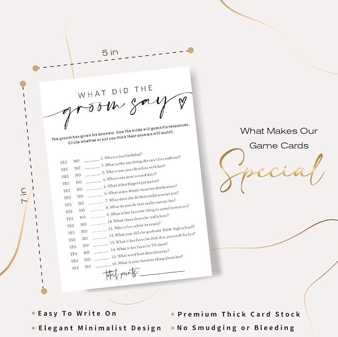 Wedding Shower Games Cards, What Did the Groom Say, Bridal Shower Games 25 Guests, Engagement Party Wedding Games for Guests, Minimalist White Wedding Party Supplies - A12