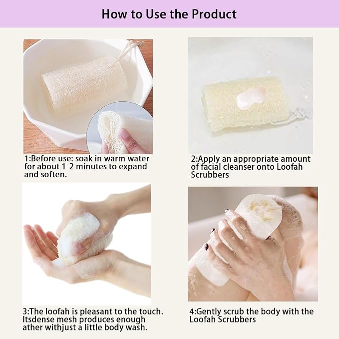 Natural Loofah Exfoliating Body Scrubber,3 Pack | Bath Sponge with Hanging Loop,Shower Loofah Sponge Body Scrubber for Women and Men,Biodegradable Spa Gift