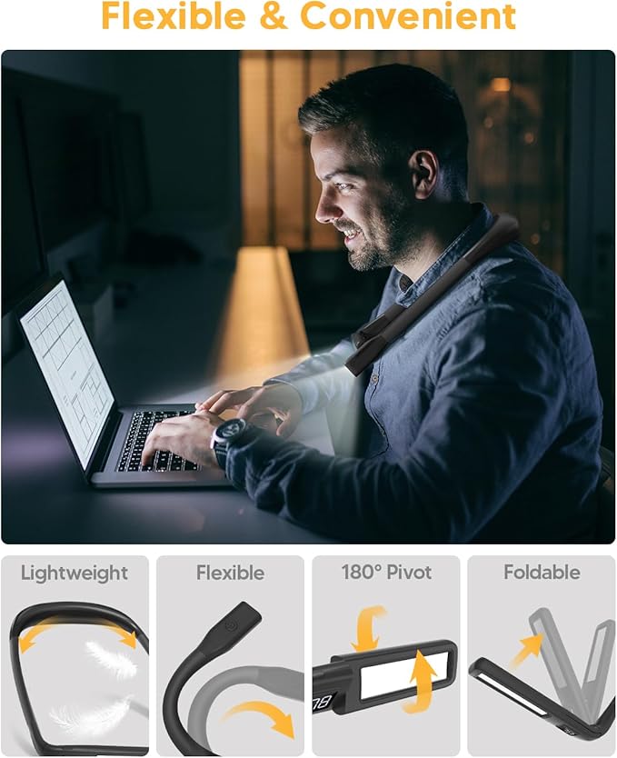 Reading Light Book Lovers Gifts: Upgraded Neck Light with Power Display & Timer, 80Hrs Rechargeable Book Lights for Reading at Night, Birthday Gifts for Readers Women Men, Knitting Crochet Accessories