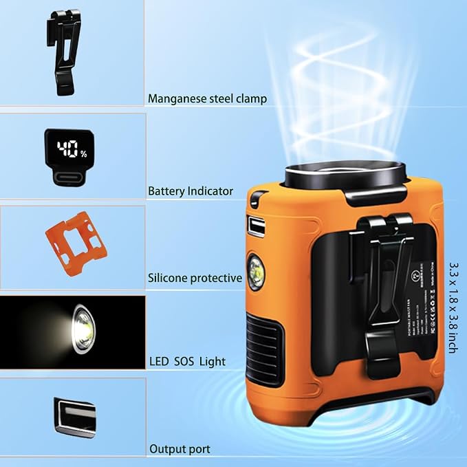 CAZOKASI Personal Waist Clip Fan Rechargeable Wearable Hand Free Wearable Cooler Fan for Traveling Working Outdoor Office (10000mAh / Orange)