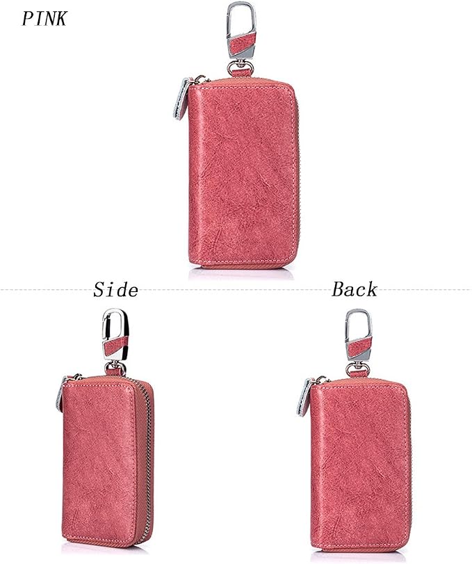 Large Leather Key Case Wallet with 12 Hooks & 1 Keychain/Ring for Men or Women