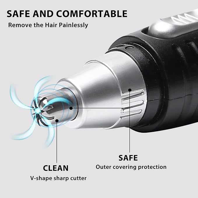 Ear and Nose Hair Trimmer Clipper, Painless Eyebrow & Facial Hair Trimmer for Men Women, Battery-Operated Trimmer, 3.74" Premium Nose Hair Scissors