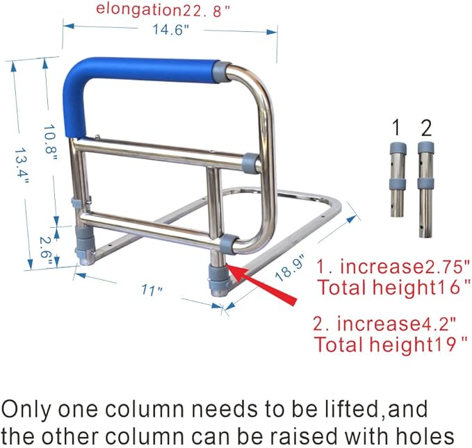 Elderly Assis Adjust Bed Rail Adjustable Stainless Steel Bedside Grab Bar for The Stable and Foldable