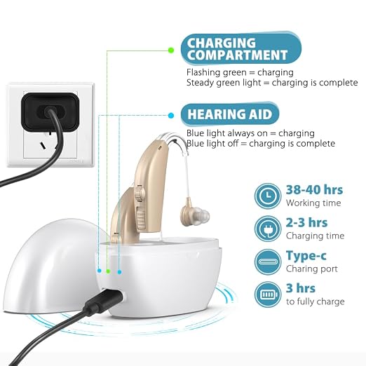 Hearing Aids for Seniors for Daily Use,Rechargeable Hearing Amplifier with Noise Cancelling,Adjustable Volume Control,One Pair Hearing Aid with Charging Box(White)
