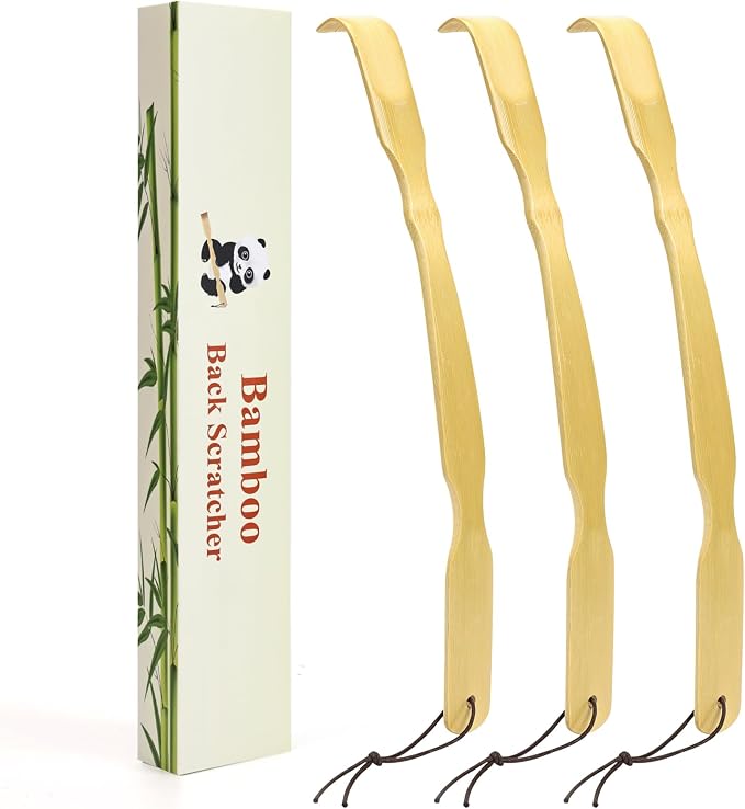 YIMICOO 3 Pack Wooden Back Scratcher, 17 Inch Curved Long Handle Bamboo Back Scratchers Ideal Gifts for Adults Men Women, with Beautiful Gift Packaging