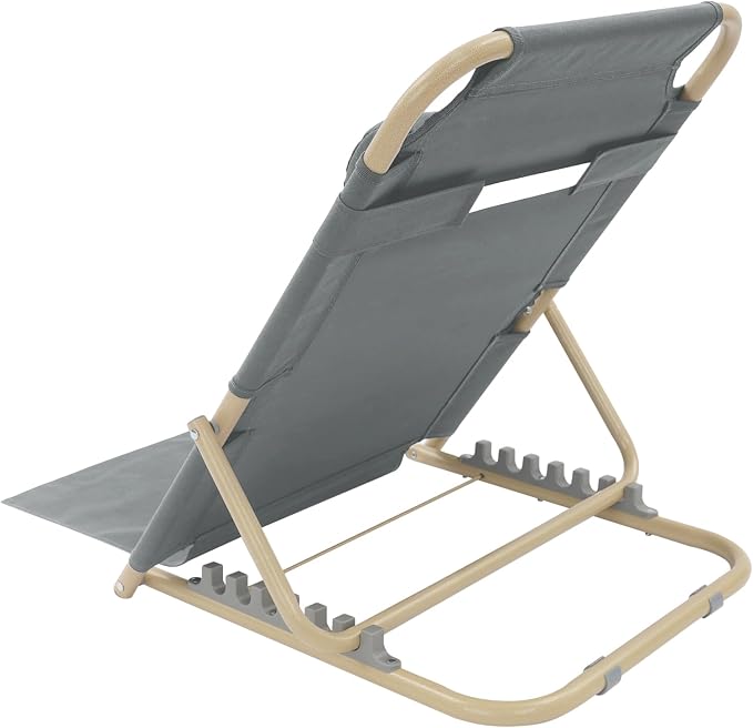 PERFERATE Bed Backrest Support Portable Bed Chair 7 Gears Adjustable Lifting Beds Backrest Folding Reading Chair with Pillow for Elderly Back Neck Lumbar Support, Beach Comfy Travel (Grey)