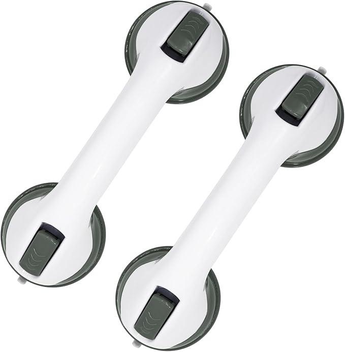2-Pack Grab Bars for Bathtubs and Showers, 12 inch Shower Handle Suction Shower Bar, Safety Bars for Shower Chair, Bathroom Grab Bar for Senior，No Drilling Removable (Green, 12 inch)